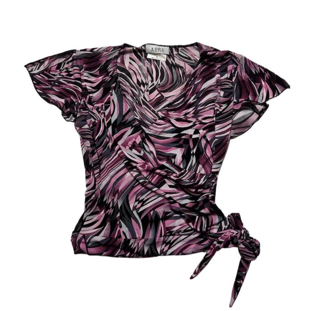 VTG 90s Y2K A.byer Purple Pink Striped V neck Top Size M